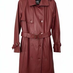 Furniq UK Trench Trendy Coat Burgundy 40” 2 outside pockets NWOT